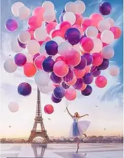 Balloons Paint by Number Eiffel Tower Landscape,Paris City Paint by Numbers Kit for Adults Beginners,DIY Oil Painting by Numbers on Canvas Wall Art Decor 16x20 inch