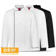 Mens Mandarin Collar Long Sleeve Chef Jacket Kitchen Hospitality Black, White