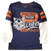 Toddler Boys Carter's Blue Team Pack Wolf Long Sleeve T-Shirt Tee 3T