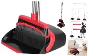 Broom and Dustpan Set, 52-in Long Adjustable Handle Broom Dustpan Black Red