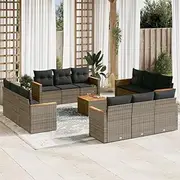 Patio Furniture Sets 13 Piece Garden Sofa Set with Cushions Grey Poly Rattan
