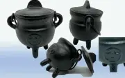 Witch Cauldron Black Cast Iron Tripod Style Pentacle 7.6 x 6.9 cm