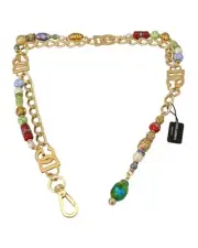 Dolce & Gabbana Multicolored Beaded Chain Bag Strap Women Gold Belts
