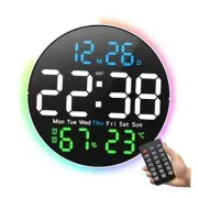 Digital Wall Clock, 10 inch Large LED Display Digital Clock with RGB Multicolor