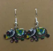 925 Sterling Silver Hypoallergenic Hook Earrings Elephant Enamel Charms 614