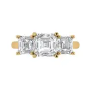 14K Yellow Gold 3-Stone Anniversary Ring, 4 ct Emerald Cut Simulated Diamond