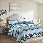 Quilt Set Queen King Size 3 Pieces Blue Boho Stripes Design Lightweight Summer Bedspread/Coverlet Bedding Set Soft 100% Cotton for All Season (Color : Blue, Size : 270x250cm-106x98 inch)
