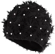 Mipcase Swimming Cloth Hat Ladies Swim Turbans for Women Hats for Women Fabric Flowers for Pool Cap Ladies Cap Nylon Black