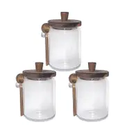 Catzon 3 Pcs Glass Jars with Wooden Lids Scoop for Coffee Tea Sugar