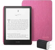 Kindle Paperwhite Essentials Bundle including All-new Kindle Paperwhite (16GB) - Black, Fabric Cover - Raspberry, and Power Adaptor