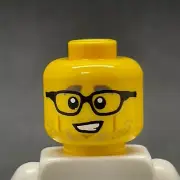 Lego New Yellow Minifig Head Old Male Gray Eyebrow Black Glasses Stubble Grin