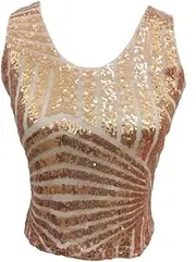 [Grouptap] Girls Gold Sparkly Sequin Women Belly Vest Crop Tank top Latin Salsa Samba Dance Ladies Festival Party Outfits Size 6/8/10/12