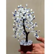 Lapis Lazuili+Crystal Quartz 300+ Gemstones SIlver Wire Tree Decor 10.5" MJ