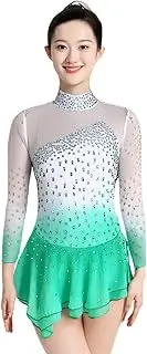 [Zagitova] Ice Figure Skating Dress for Girls Open Back Long Sleeve Women Gradient Competition Dance Outfits Rhinestone