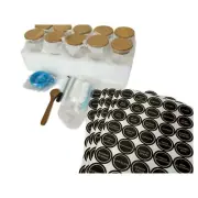 Ten (10) Glass Spice Jars with Bamboo Lids 6.5 oz Pre-Printed Labels NEW NO BOX