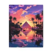 Surreal Sunset with Pyramid & Palm Trees Canvas Art Print