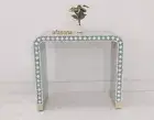 handmade mother of pearl inlay console table, bone inlay console table, u table