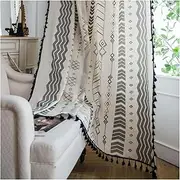 Semi Blackout Curtain Natural Light Weight Voile C 160-260CM 2Panel Rural Bohemian Stripe Living Room Curtains Rod Pocket Cotton Linen Semi Blackout Curtains for Home(150 * 160 CM (Width*Drop))