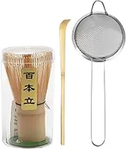 Matcha Traditional Starter Set - Bamboo Matcha Whisk, Tea Scoop, Stainless Steel Sifter - Basic Tea Kit