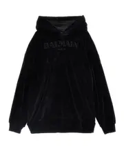 Balmain Kids Logo Embroidered Velvet Hoodie 10Y,12M,10 Black
