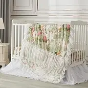 Brandream Crib Bedding Sets for Girls Fresh Garden Floral Nursery Set 3-Piece | Lace Ruffled Comforter, Crib Sheet and Tulle Crib Bed Skirt