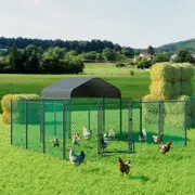 FIN 3.9x3.1x1.5m Large Walk In Chicken Run Galvanised Chicken Cage Coop with Cover