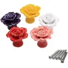 Vintage Rose Flower Ceramic Door Knobs Cabinet Cupboard Pull Handles Hardware