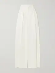 [Max Mara] Max Mara - Chenzia Pleated Cotton Wide-leg Pants - White - UK 14 UK 14 White