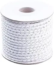 About 11 Yards 3 mm White Round Braided Leather Cord Bolo Cowhide Strap Genuine Genuine Leather Strips Large Rolls with Spool for Making Jewellery Necklaces Bracelets Beads Closures