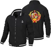 [GLLUSA] Mens Bomber Jacket Sweatshirt for CCCP Print Casual Cycling Jersey Windproof Flight Suit Long Sleeve Zip Cardigan Sport Coat Tops