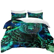 Artwork Neon Blue Green Panther Quilt Cover