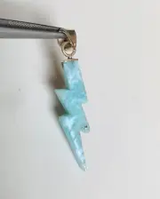 Natural Larimar Sky Lighting Shape Pendant 925 Sterling Silver Handmade Pendant