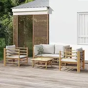 Patio Sets 5 Piece Garden Lounge Set with Light Grey Cushions Bamboo