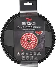 Tala Performance 20 cm Dia Fluted Tart Tin, Professional Gauge Carbon Steel with Eclipse Non-Stick Coating, Loose Base, Perfect for savoury or Sweet tarts, flans, quiches, or Desserts, Black