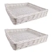 2x LVD Wicker Willow Tray Basket Storage Decor w/ Glass Square 36x36cm White
