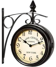 Wall Clock Wrought Iron Garden Clock Station Clock 2-sided,black