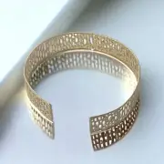 14K Yellow Gold Soild Cuff Bracelet Women's Bangle 12mm Wide 13g Real Jewelry