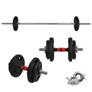 33kg Rubber Coated Weight Plate Set - 36cm Dumbell & 150cm Barbell Bar