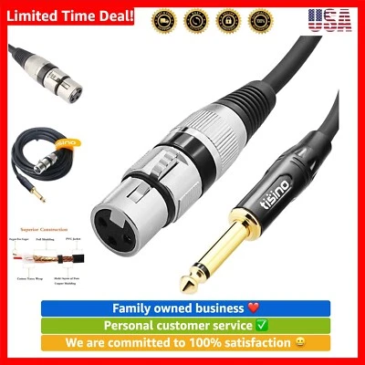 Braided 10 FT XLR Female to 1/4 Inch TS Microphone Cable - Durable & Clear Sound