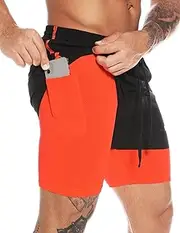 [MOVEUP] Men's 2 in 1 Workout Running Shorts 5" Quick Dry Athletic Shorts Lightweight Gym Training Short for Men with Phone Pockets