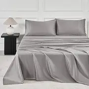 JELLYMONI Queen Sheet Sets Grey - 400 Thread Count 100% Cotton Sateen Sheets for Queen Size Bed, Soft and Cooling Sheets, 4 Pieces Hotel Luxury Bedding, Easy Care Cotton Sateen Sheet Set
