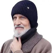[Generic] Winter Hat for Men Cold Weather Hats Mens Wool Cap Warm Cap Slouchy with Ear Warmer Mens Outdoor Winter Hat