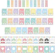 Pastel Alphabet Number Bulletin Board Set ABC Letters Poster Classroom Decorations Colorful Shapes Cutouts Rainbow Wall Educational Learning Cards for Teacher Supplies Nursery Preschool Kindergarten