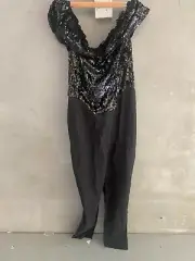 boohoo sequin off the shoulder jumpsuit black colour sz 14 bnwt (j94)