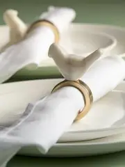 Napkin Rings & Holder- Marble Bird Table Napkin Rings Set Marble and Brass