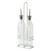 Oil/Vinegar Cruet Set w/Chrome Plated Rack & Two 16oz Bottles (12 Set)