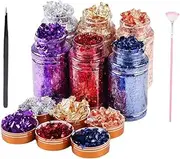GANAZONO 1Set Glitter Nail Sequins Color DIY Nail Art Foil Stickers with Tweezers Brush for Professional Personal Use Create Stunning Nail Designs Crafts