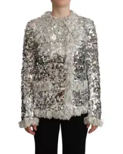 Dolce & Gabbana Sequin Fringe Jacket Women Silver Jackets & Coats