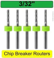 3/32" 2.4mm Router Bits Chip Breaker Solid Carbide FIVE Pieces 1/8" Shank R167