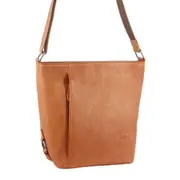 Milleni Women's Nappa Leather Shoulder Crossbody Bag w/Zip 27x30cm Cognac
